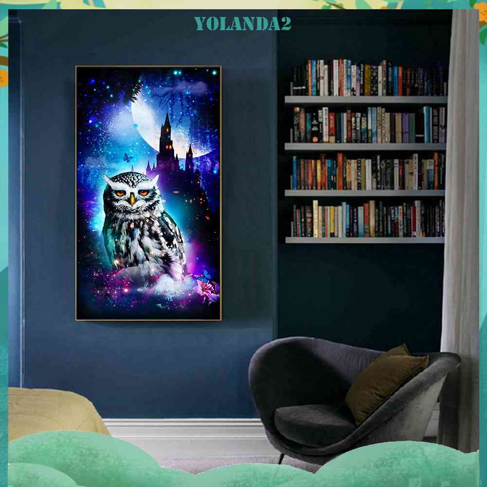 Bộ Tranh Đính Đá 5D Tự Làm Toàn Diện Họa Tiết Chim Cú Đêm Dùng Trang Trí Tường