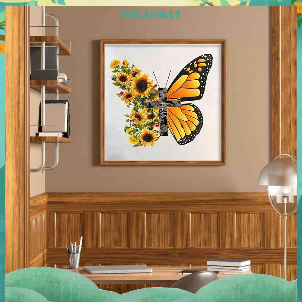 Tranh Đính Đá Kim Cương Toàn Bộ 5D DIY Hình Vẽ Hoa Hướng Dương Bướm