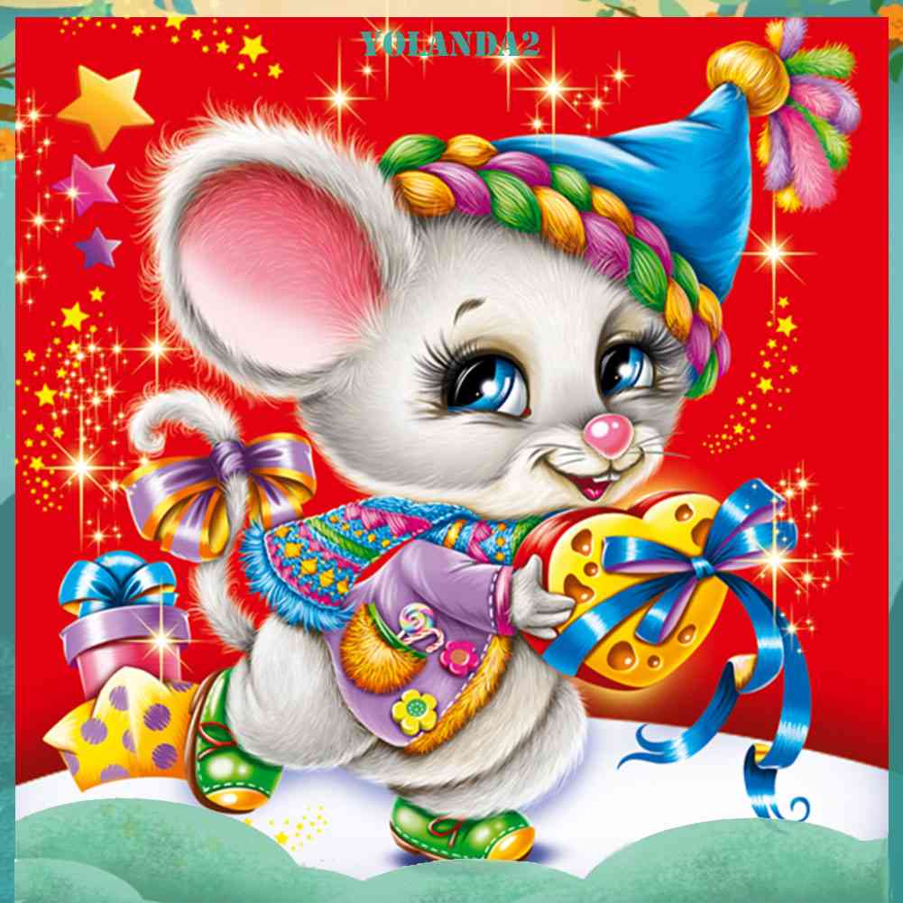 Tranh Đính Đá Kim Cương Toàn Bộ 5D DIY Hình Vẽ Chuột Giáng Sinh