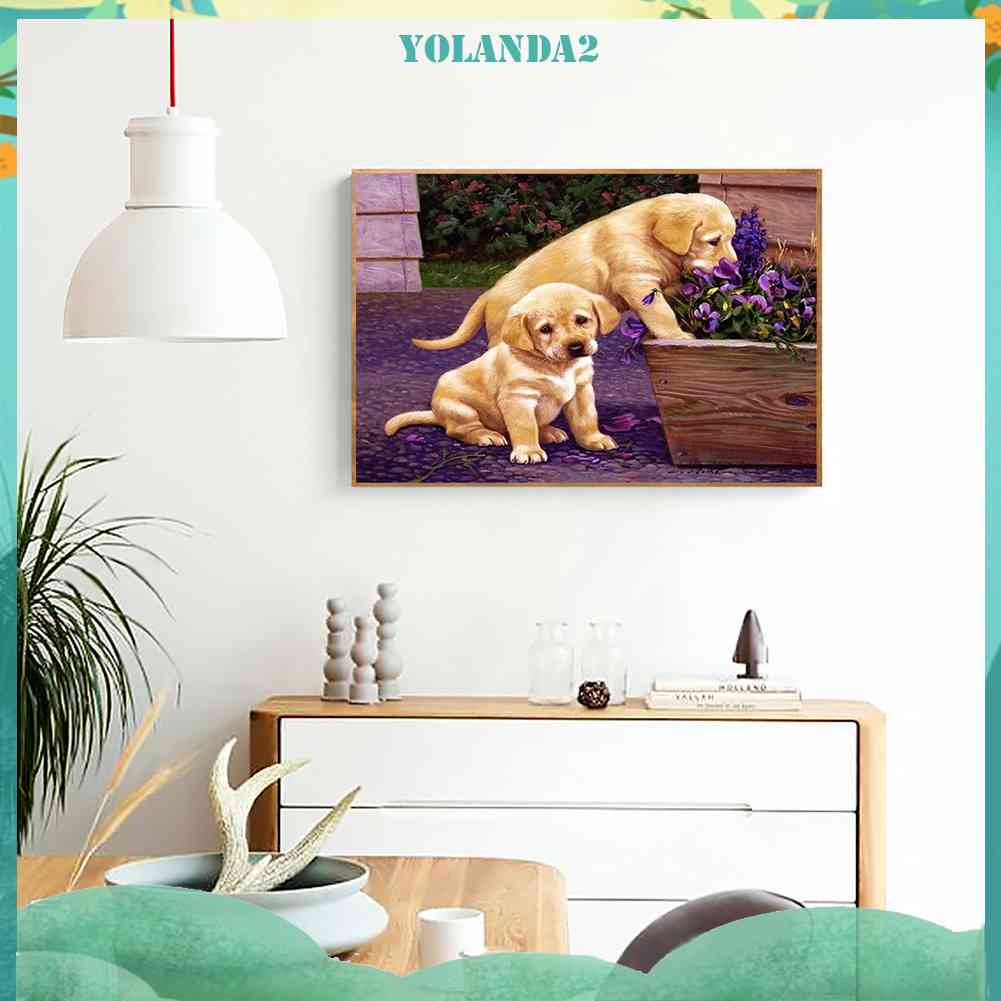 Bộ Tranh Đính Đá Toàn Bộ Họa Tiết Labrador Độc Đáo DIY Dùng Trang Trí Nhà Cửa