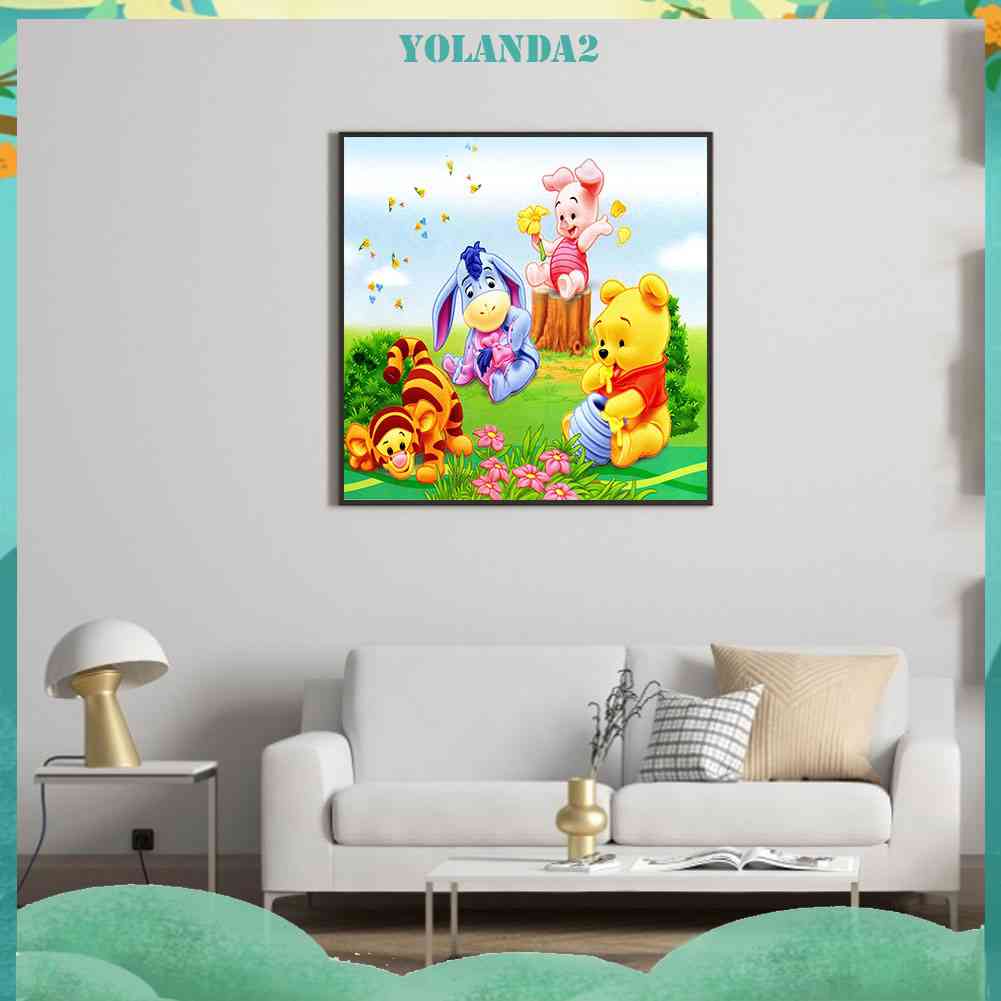 Tranh Đính Đá Kim Cương Toàn Bộ Tròn Hình Winnie the Pooh Và Hổ Trang Trí Nhà Cửa