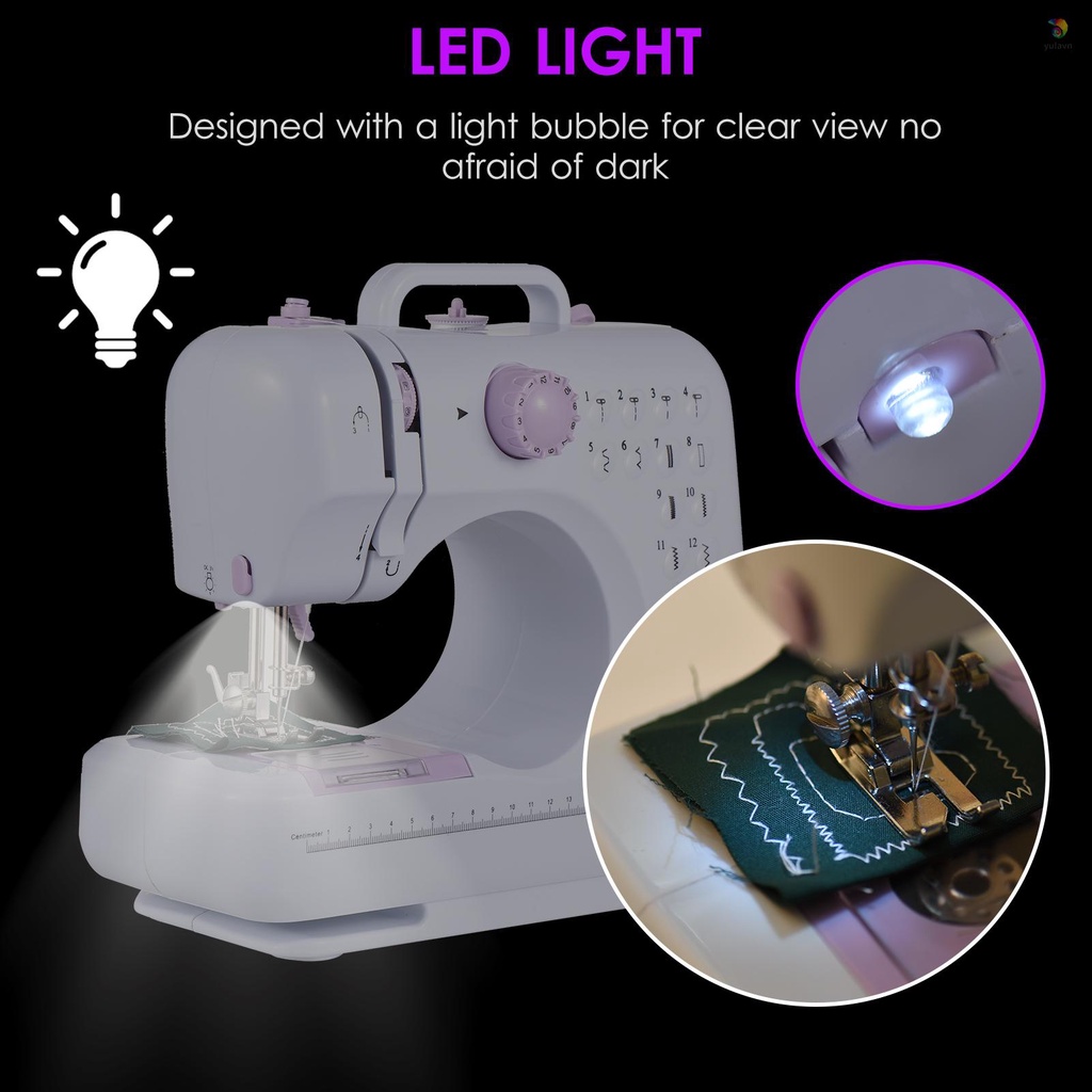 Bàn Đạp Chân Máy May Gia Dụng Đa Năng 2 Tốc Độ Điều Chỉnh Được 12 Khâu Có Đèn LED + 172 Phụ Kiện Bằng Da Dành Cho Người Mới Bắt Đầu