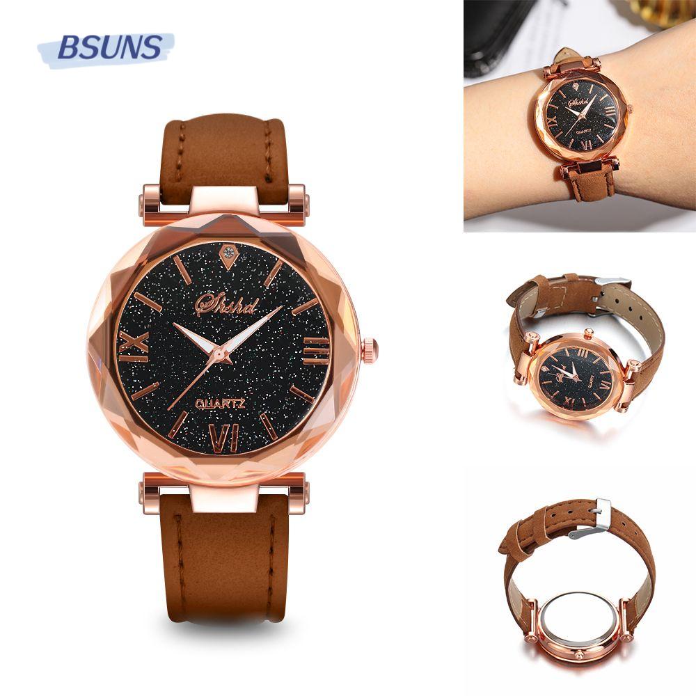 Đồng Hồ Nữ Mặt Tròn Đính Ngôi Sao Dây Da Phát Sáng