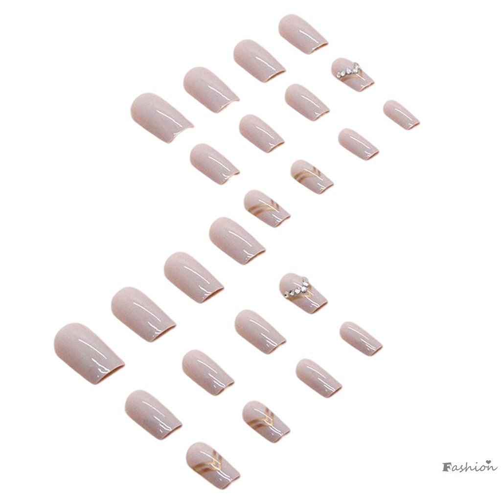 Bộ Móng Tay Giả Ngắn Hình Tam Giác Màu Vàng Đồng Thời Trang Cho Nữ