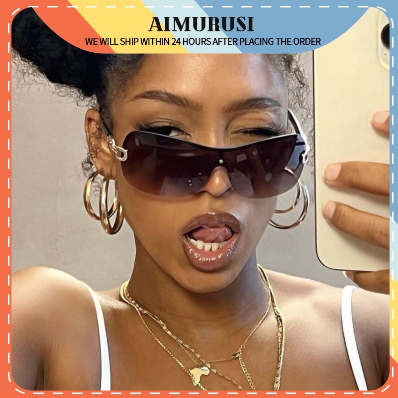 (AIMURUSI) COD Kính Mát Một Mảnh Không Gọng Phong Cách Âu Mỹ Cổ Điển Y2K