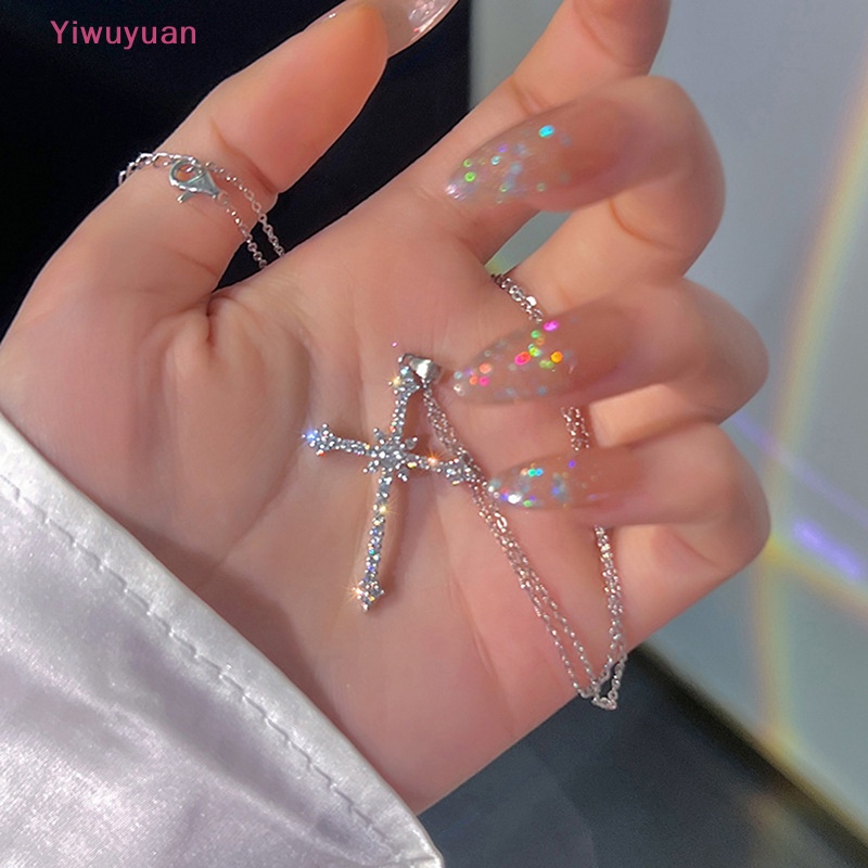 < Yiwuyuan > Vòng Cổ Choker Mặt Chữ Thập Đính Đá Zircon Màu Bạc Thời Thượng Cho Nữ