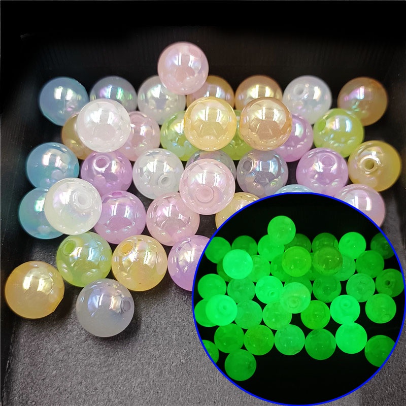 Set 10 Hạt Tròn Dạ Quang 10 / 12 / 14mm Tự Làm Trang Sức Thời Trang