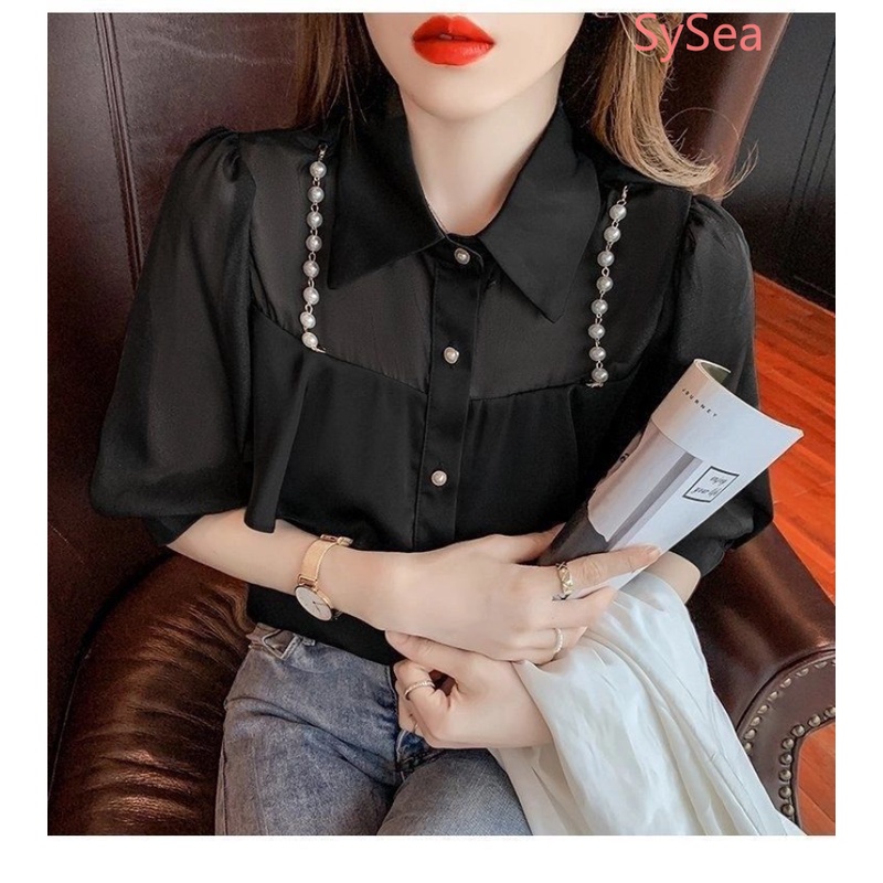 Áo Sơ Mi Voan Phối Ren Bèo Nhún Thanh Lịch Thời Trang Cho Nữ