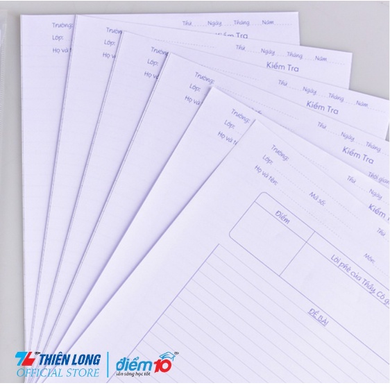 Giấy Kiểm Tra Thiên Long Điểm 10 Kèm Túi Đựng Và Nhãn tên