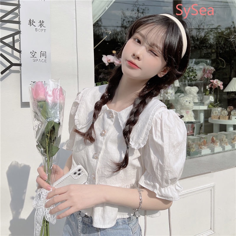 Áo Kiểu Tay Phồng Cổ Búp Bê Phong Cách Pháp Cho Nữ