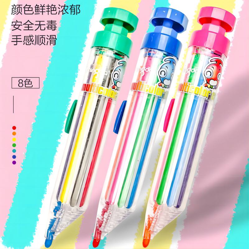 Creative Press Crayon Xoay 8 Màu Loại Bấm Crayon Nhiều Màu Sắc Graffiti Bút Màu Đa Năng Bút WJ012