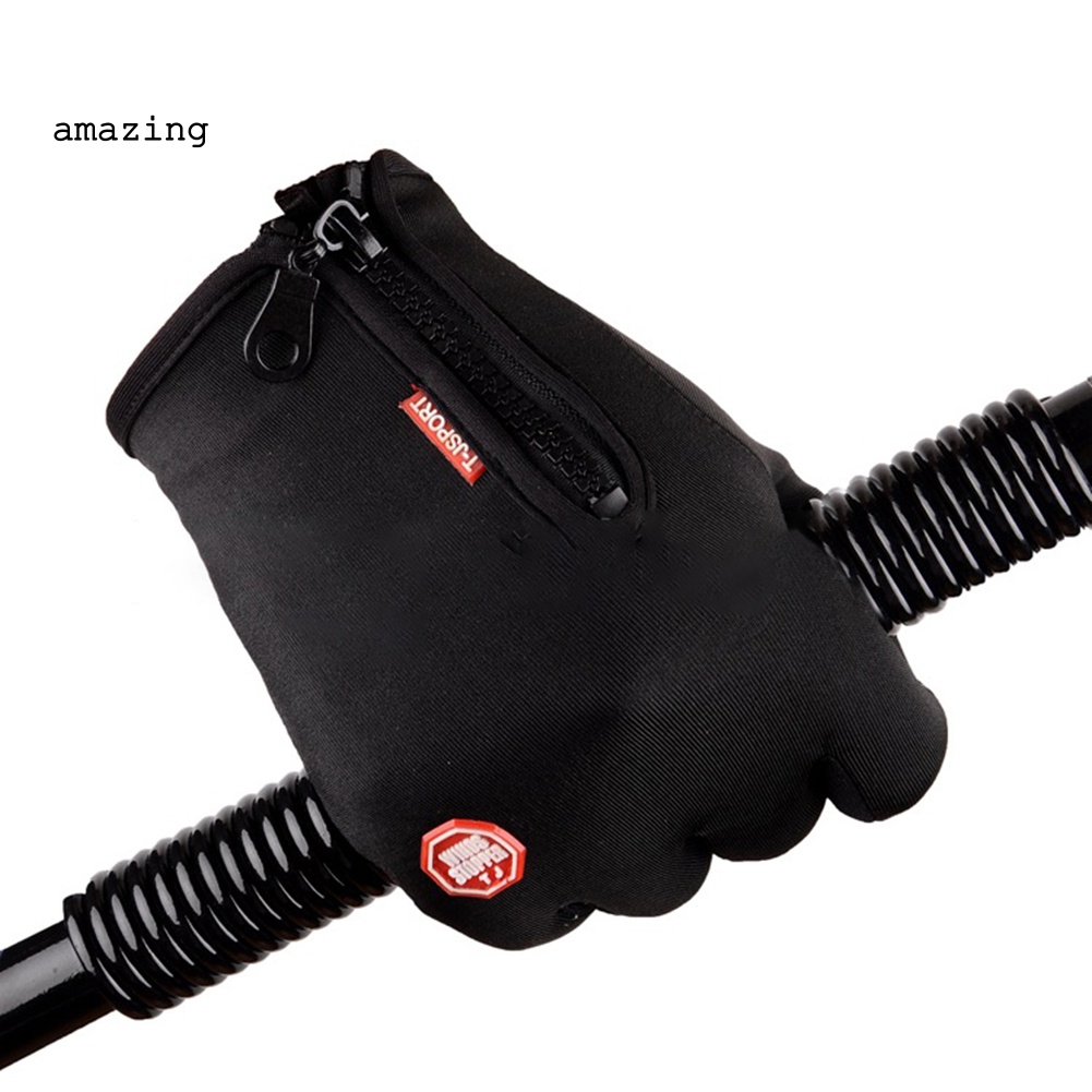 1 Đôi Găng Tay Đạp Xe Cảm Ứng Toàn Diện Chống Nước Có Khóa Kéo Unisex