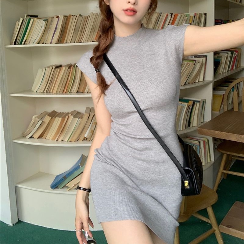 COZOK Đầm Dệt Kim Tay Cánh Tiên Màu Sắc Thanh Lịch Cho Nữ