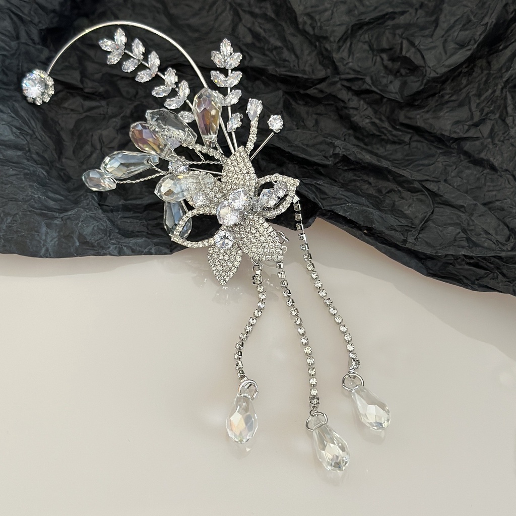 Khuyên Vành Tai Hình Cánh Hoa Lá Đính Đá Zircon Phong Cách Mới Cho Cô Dâu