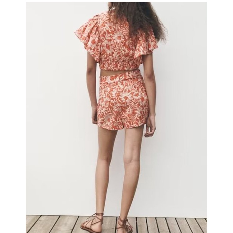 Set Đồ Thời Trang Zara 23 Món Gồm Áo Ngắn In Hoa + Quần Culottes Thắt Nút Thời Trang Mùa1165119 11656262