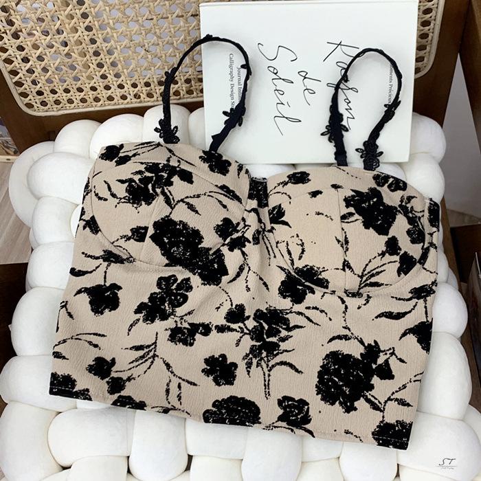 Áo Croptop Hai Dây In Họa Tiết Hoa Có Miếng Đệm Ngực CY03 Cho Nữ