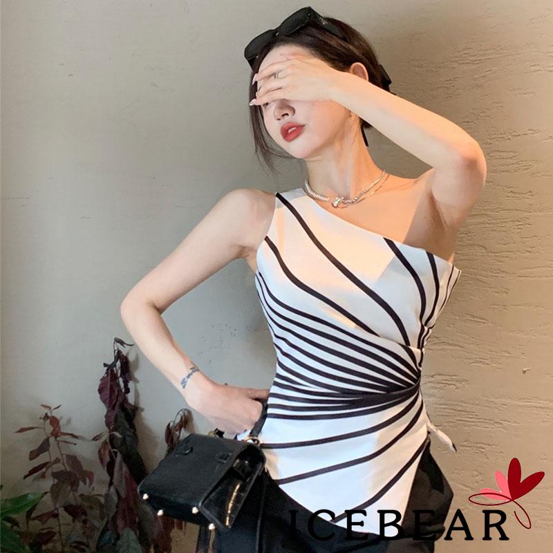 Áo Nữ Không Tay Hở Lưng Họa Tiết Sọc Ngang Thời Trang