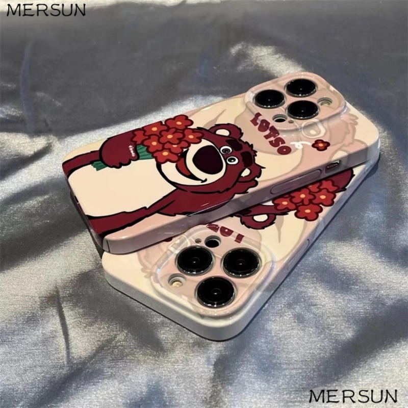 Ốp Điện Thoại Cứng Họa Tiết Gấu Và Dâu Tây Dễ Thương Cho iPhone13promax12 14 9TTZ 11