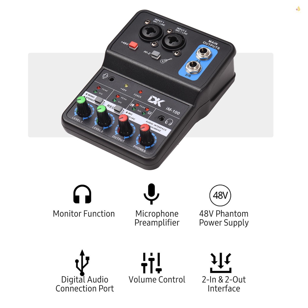 Thẻ Ghi Âm Chuyên Nghiệp DK iM100 16bit / 48kHz Mini Giao Diện USB 2 Trong &amp; 2 Ra 48V Phantom Power-B