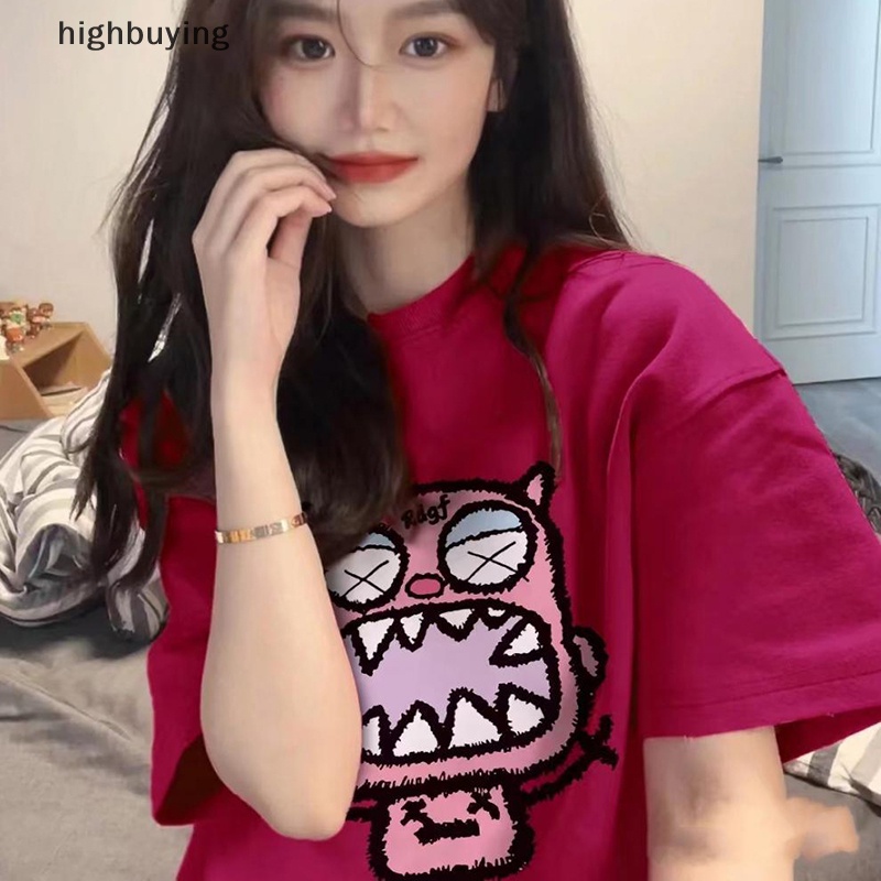 Áo Thun Tay Ngắn Cổ Tròn In Họa Tiết Hoạt Hình Phong Cách Retro Cho Nữ