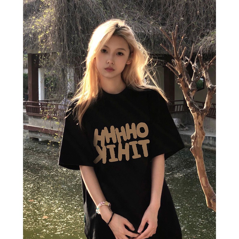 Áo thun SUXI tay ngắn dáng rộng in chữ đơn giản thời trang mùa hè cho nữ