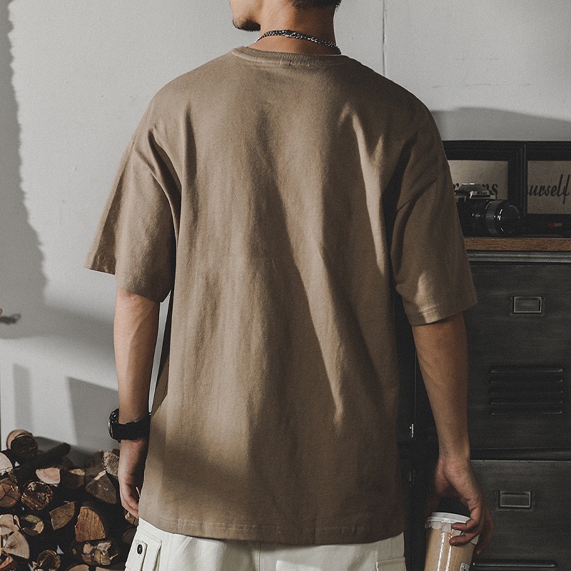 Áo Thun Cotton Màu Trơn Tay Ngắn Phong Cách Retro Mỹ Thời Trang Mùa Hè Mới 2023 Cho Nam