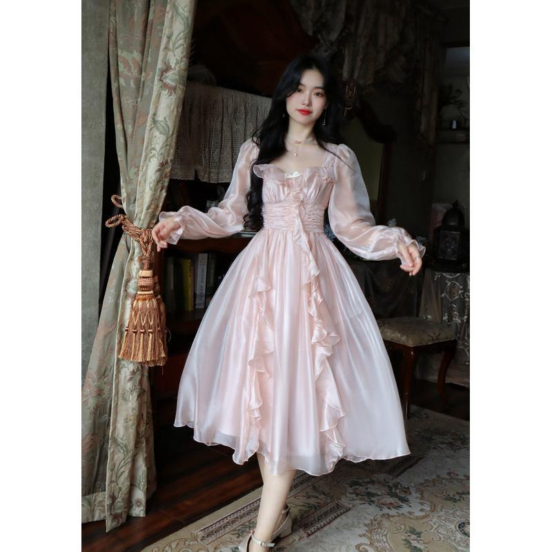 Đầm Dài Tay Eo Cao Ôm Dáng Phong Cách Pháp Ngọt Ngào Thời Trang Mới Cho Nữ