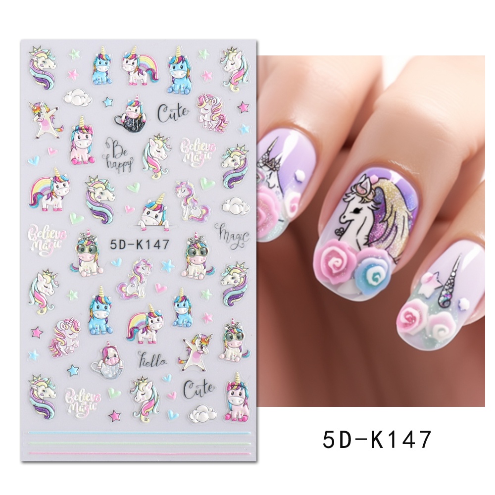 Miếng Dán Trang Trí Móng Tay Họa Tiết Hoạt Hình 5D Độc Đáo