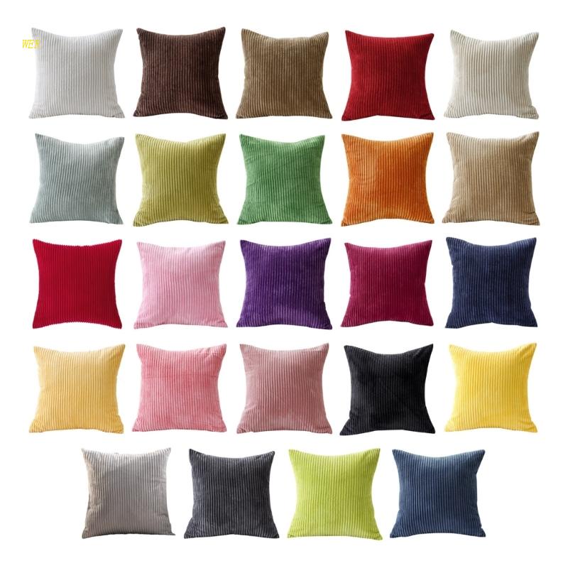 Vỏ Gối Hình Vuông 45x45cm Bằng Nhung Kẻ Trang Trí Nhà Cửa
