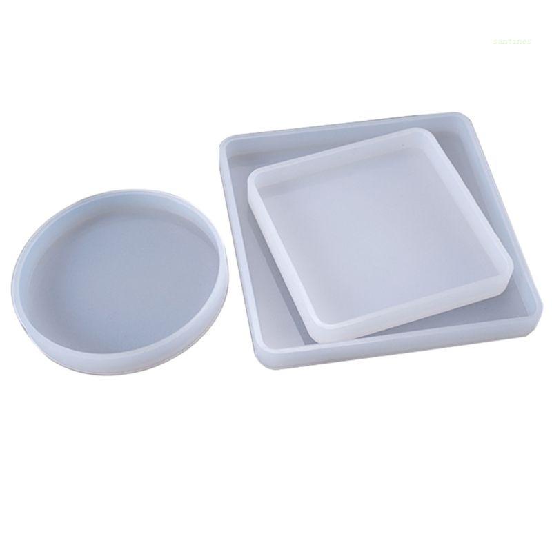 Set 3 Khuôn Silicone Làm Đá Epoxy / Đánh Dấu Hình Vuông / Tròn Trang Trí Nhà Cửa DIY