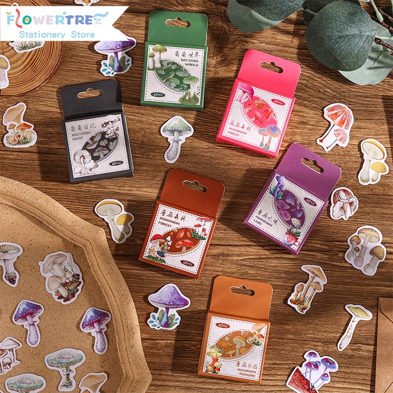 Bộ 40 Miếng Dán Trang Trí Sổ Tay Hình Nấm Dễ Thương