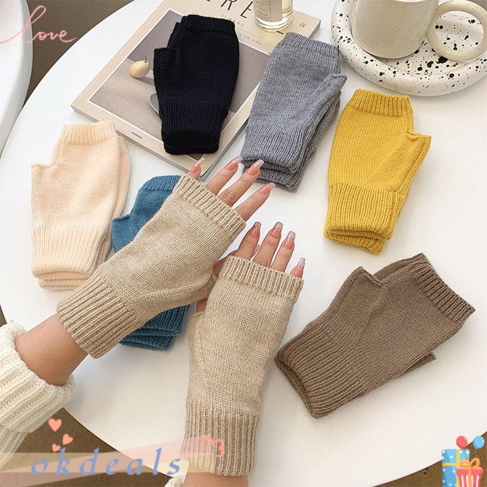 Găng Tay Dệt Kim Hở Nửa Ngón Thời Trang Thu Đông Ấm Áp