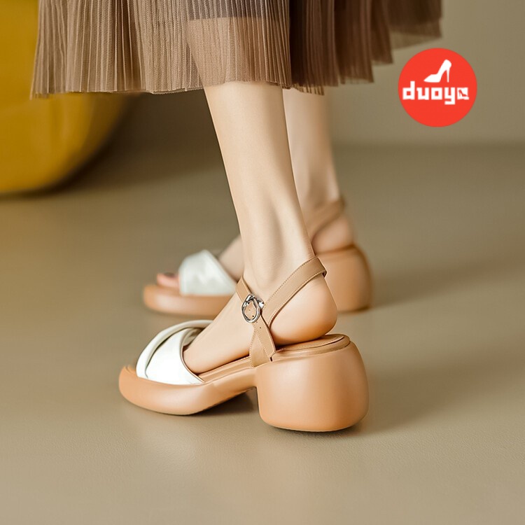 Duoya Tóc Thẳng ~ [Hàng Có Sẵn] Sandal Cao Gót Dày Hở Ngón Màu Sắc Cảm Giác Nhẹ Nhàng Cho Nữ Mùa Hè Miễn Phí Vận Chuyển