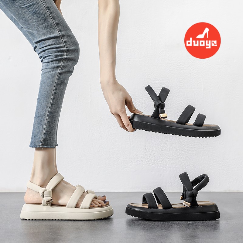 Duoya Tóc Thẳng ~ [Hàng Có Sẵn] Giày Sandal Hai Cách Mang Đế Mềm Mại Thời Trang Cho Nữ