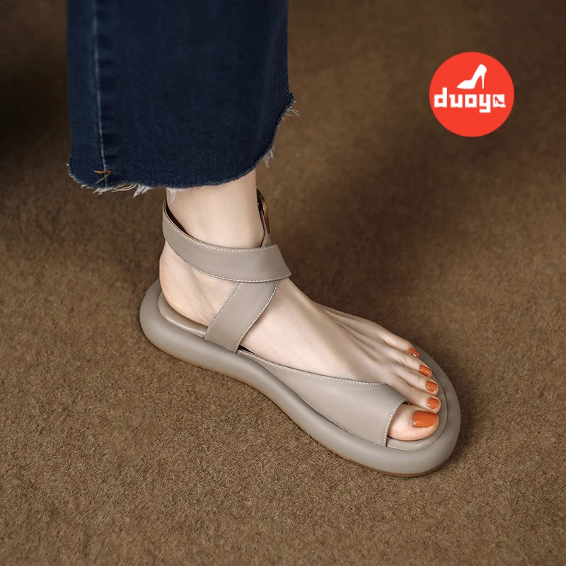 Duoya Tóc Thẳng ~ [Hàng Có Sẵn] Giày Sandal Da Mềm Nhẹ Nhàng Dây Đeo Ngón Chân Mùa Hè Dày Dặn Dễ Phối Đồ Cho Nữ Miễn Phí Vận Chuyển