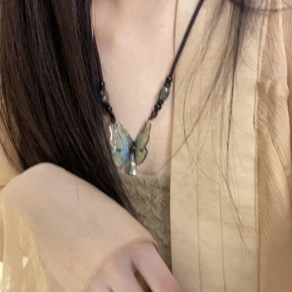 Dây Chuyền Mặt Hình Bướm Màu Xanh Lá Trong Mờ WMES15H Phong Cách Cổ Điển Ngọt Ngào|Trang Sức Vòng Đeo Tay Thời Trang Sành Điệu Cho Nữ