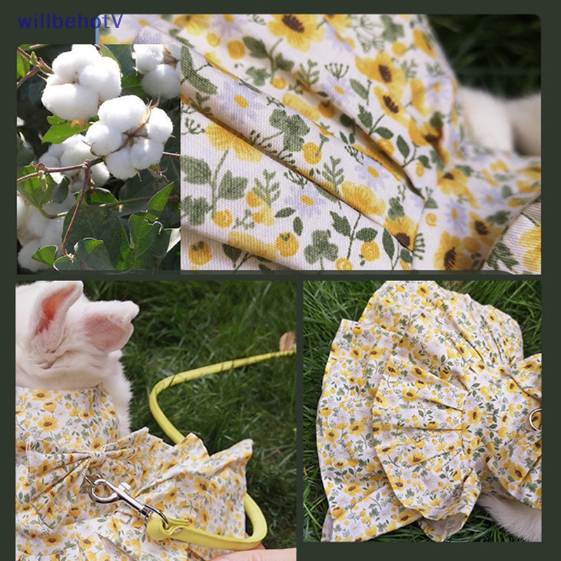 [WillbehotV] Bộ Áo Sát Nách + Chân Váy Hoa Mềm Mại Có Dây Dắt Cho Thú Cưng Đi Du Lịch [Mới]