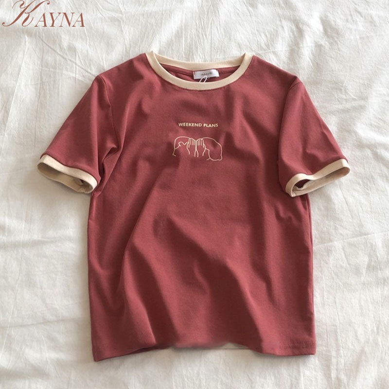 Áo Thun KAYNA Ngắn Tay Cắt Ôm Dáng Màu Sắc Mùa Hè Hàn Quốc 2023 Cho Nữ