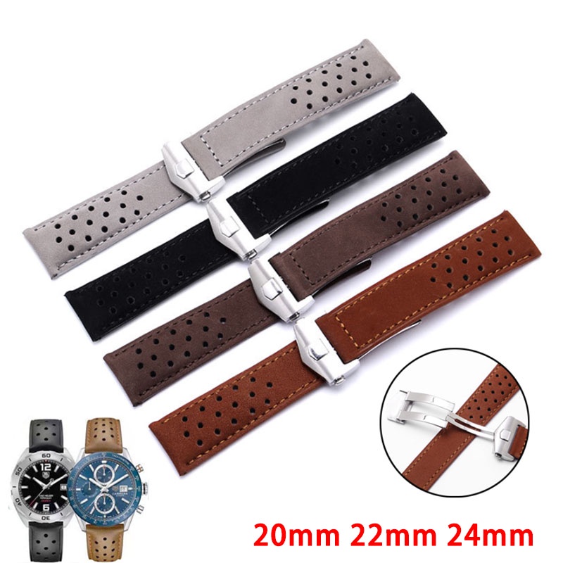 Dây Da Bò Thật Thoáng Khí 20mm 22mm 24mm Thay Thế Cho Đồng Hồ Đeo Tay