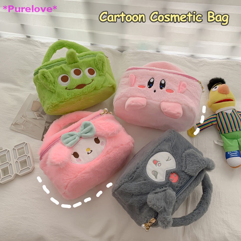 Túi Đựng Mỹ Phẩm Xách Tay Bằng Lông Nhung Họa Tiết Hoạt Hình Anime Dễ Thương Dành Cho Nữ Mới