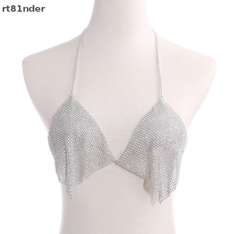 Rt Áo Crop Top Dây Xích Đeo Ngực Đính Đá Hở Lưng y2k Thời Trang Dự Tiệc Cho Nữ