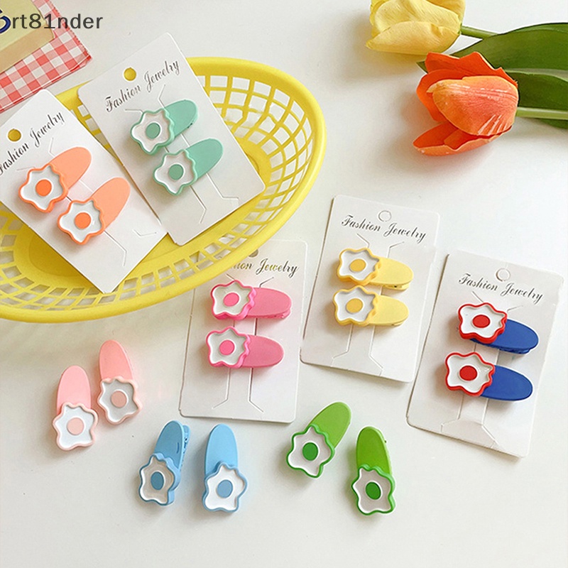 Set 2 Kẹp Tóc Hình Bông Hoa Màu Sắc Ngọt Ngào Phong Cách Vintage Cho Nữ