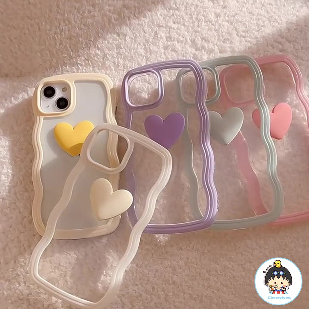 Ốp Điện Thoại TPU Mềm Trong Suốt Chống Sốc Viền Lượn Sóng Hình Trái Tim Cho IPhone 14 13 12 11 Pro Max XS XR 8 7 Plus
