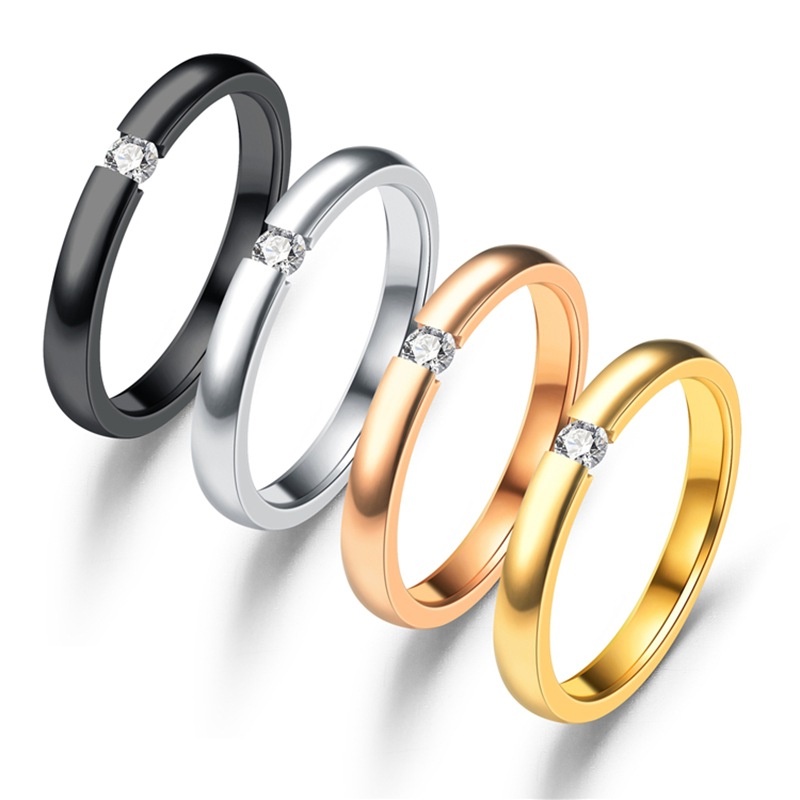 Nhẫn Thép Titan 3mm Đính Đá zircon Thời Trang Mới Đơn Giản Cho Nữ