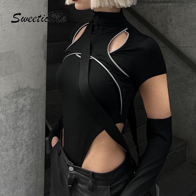 Bộ Áo Liền Quần Cổ Rùa Khoét Lỗ Có Khóa Kéo Màu Tương Phản Thời Trang Mới 2023 Cho Nữ