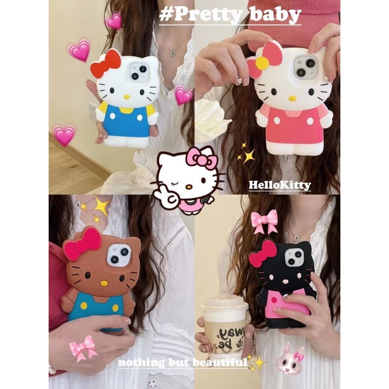 Ốp Điện Thoại Silicon Hình Mèo Kitty 3D Cho iPhone 14 Pro Max 13Pro Max Plus 14 13 11 Pro Max 8 7 6 6s Plus SE 2020 2022