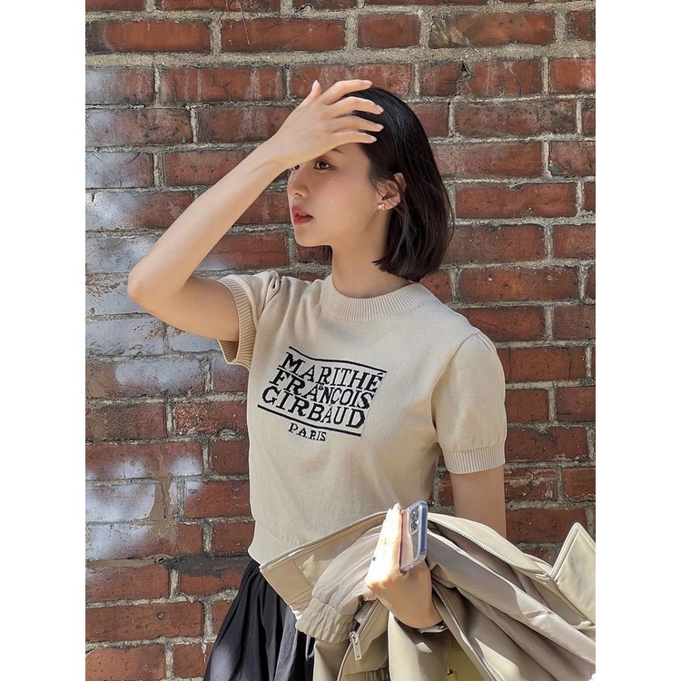 Marithe Hàng Có Sẵn Áo Sweater Cotton Nguyên Chất Ngắn Tay Phồng Phong Cách Hàn Quốc Mùa Hè Mới Cho Nữ