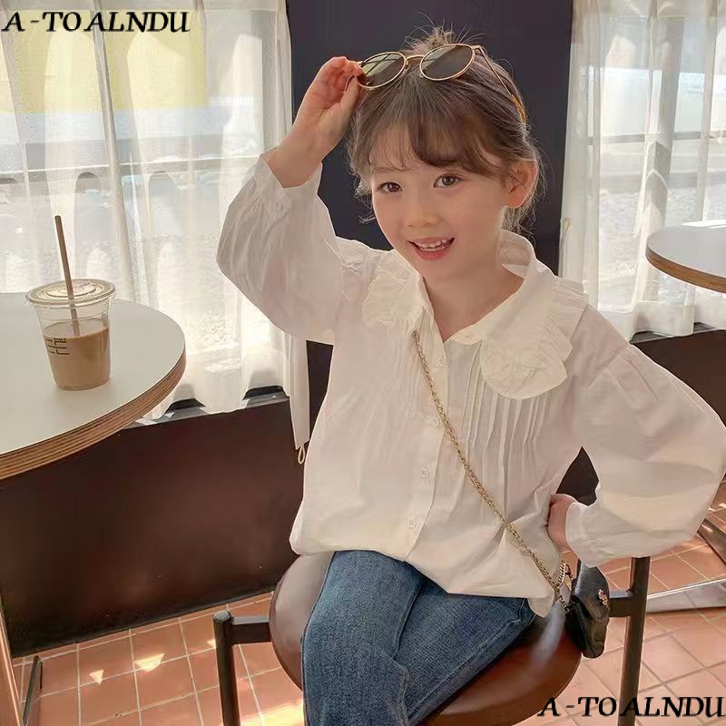 Áo Sơ Mi Tay Dài Cổ Búp Bê Thời Trang Hàn Quốc 2023 Cho Bé Gái