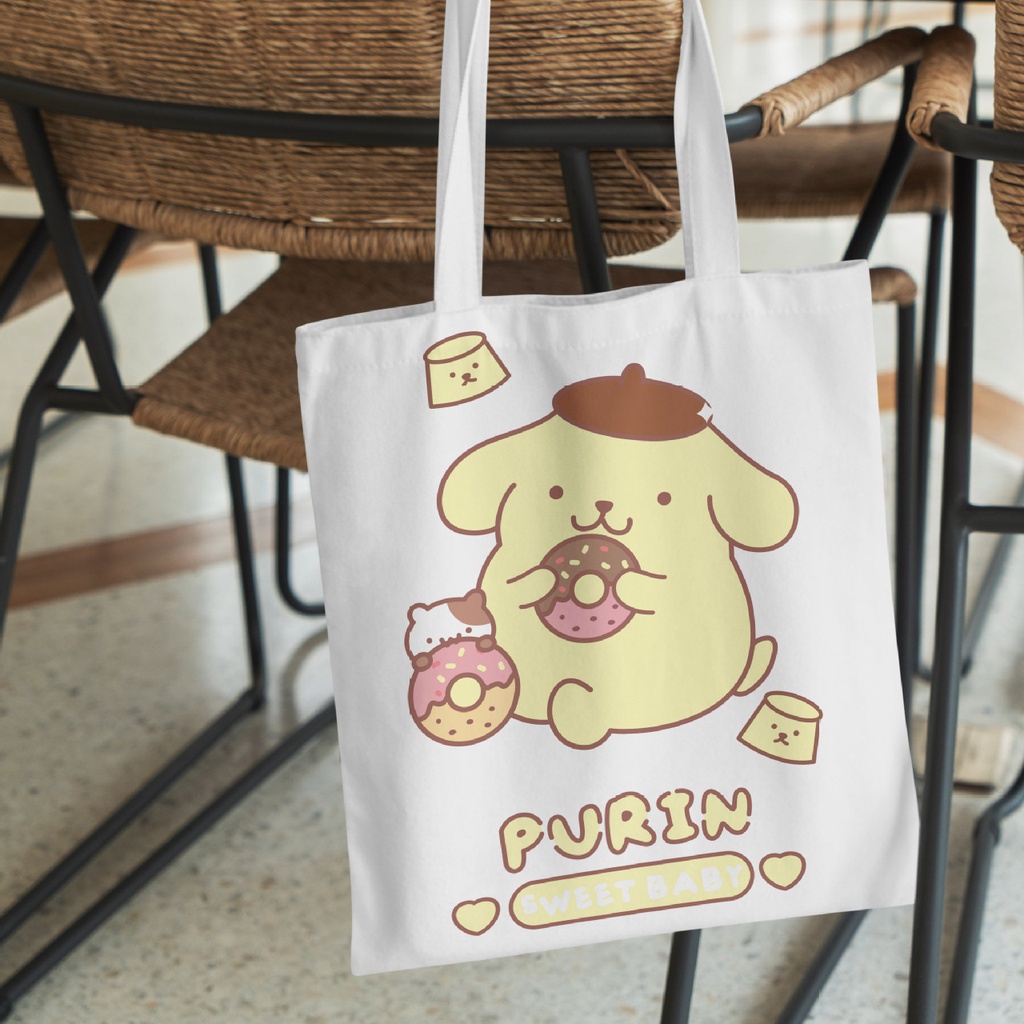 Túi Đeo Vai Vải Canvas Họa Tiết Gấu Và Dâu Tây Dễ Thương Cho Nữ