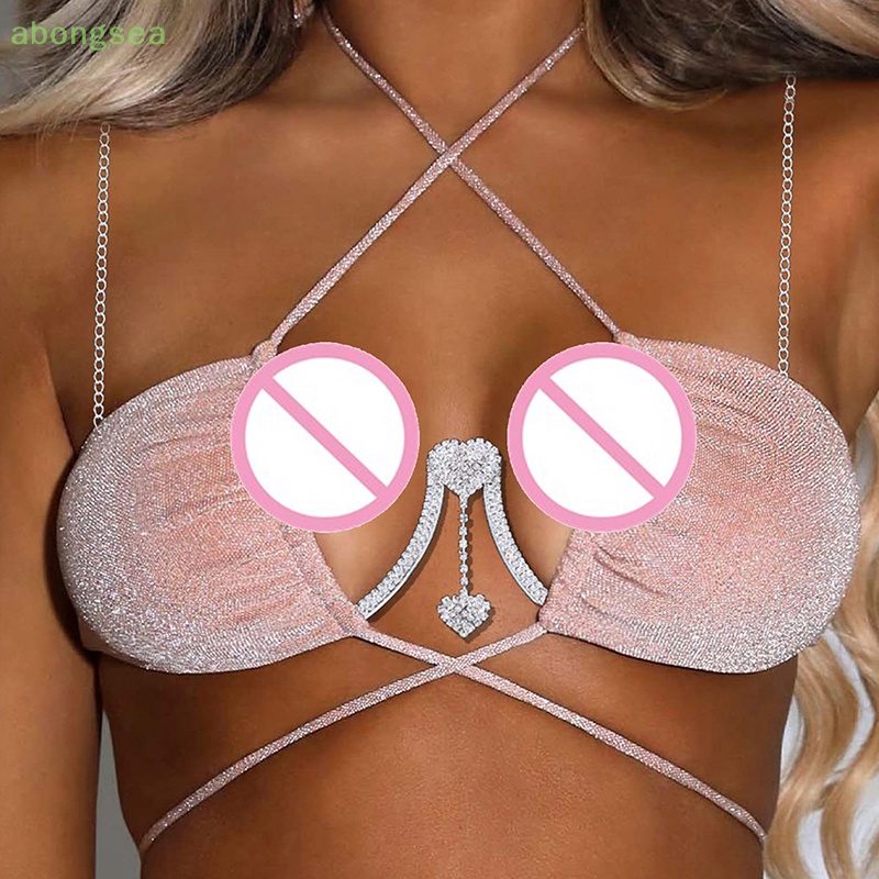 Abongsea Dây Xích Đeo Áo Ngực Đính Đá Hình Trái Tim Gợi Cảm Hỗ Trợ Ngực Cho Nữ Đi Tiệc Bikini